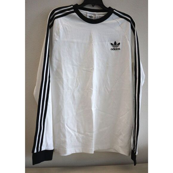 Adidas IA4879 Men's Sz M White Adicolor Classics 3-Stripe L/S Crewneck Tee Shirt - Picture 1 of 9
